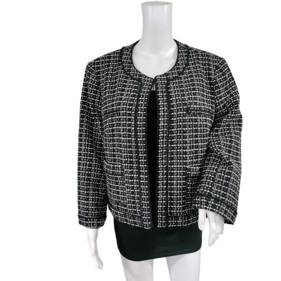 Ann Taylor Tweed Long Sleeve Open Office Work Preppy Blazer Jacket Black US 18 - Picture 2 of 14